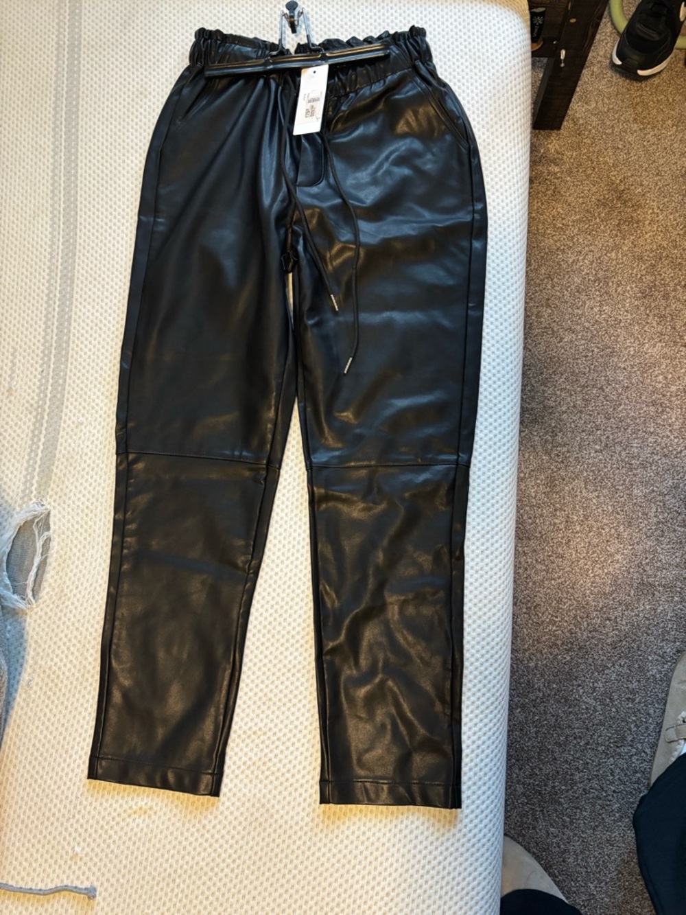 Molly Bracken Black Faux Leather Jogger Pants